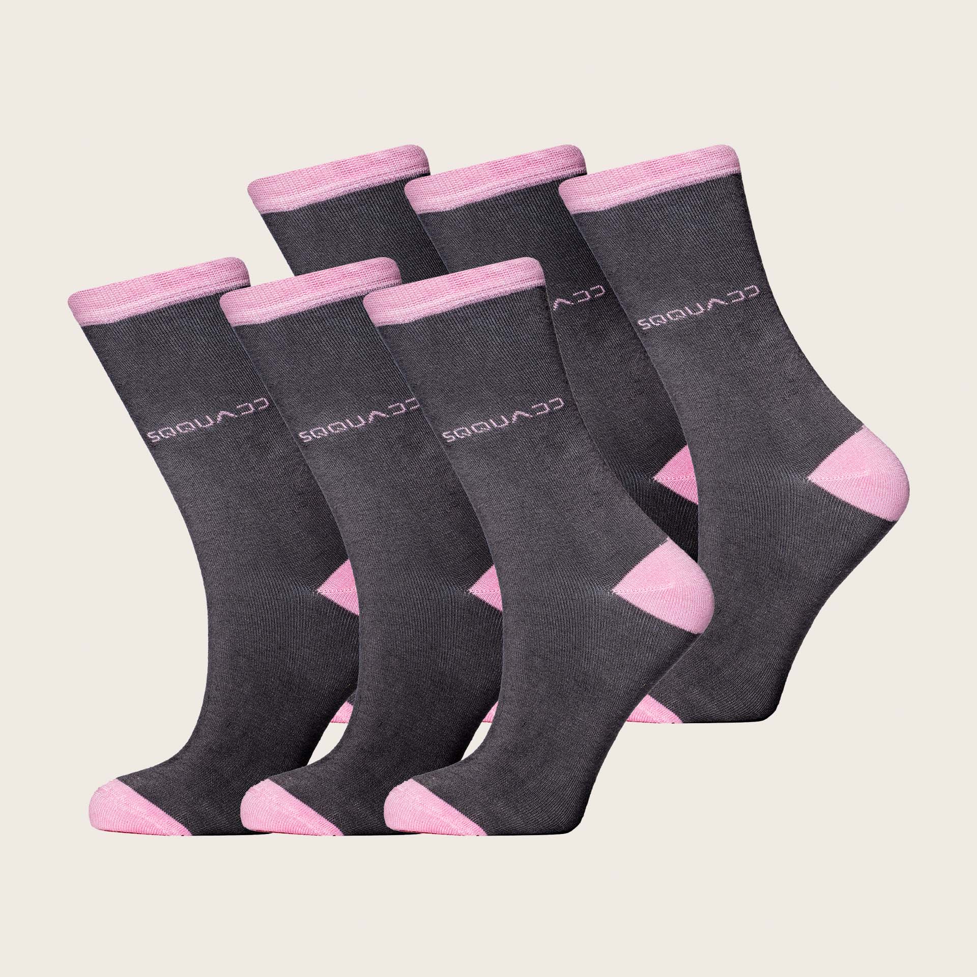 Bamboe sokken Basic grijs – roze – Heren 6-Pack